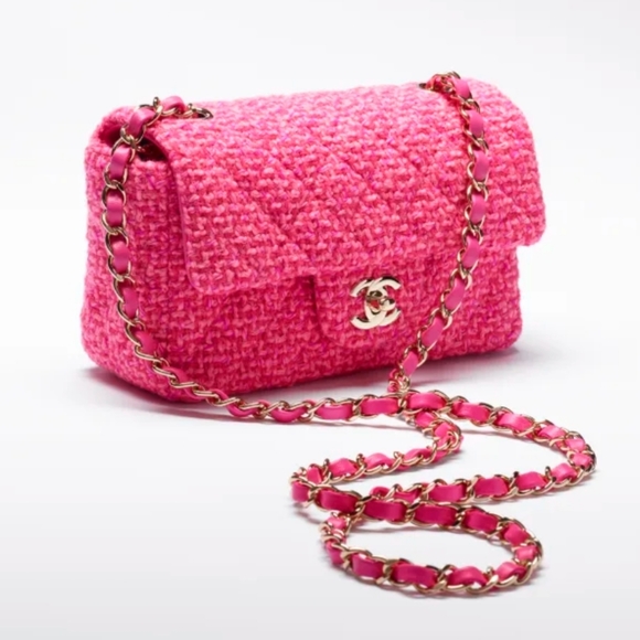 Chanel Classic Rectangular Mini Flap 22K Pink Tweed Light Gold tone Hardware - Picture 3 of 14